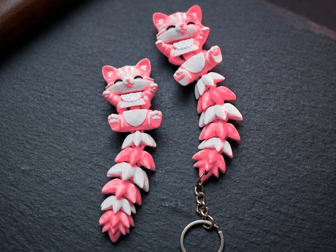 Pink flexi cat keychain